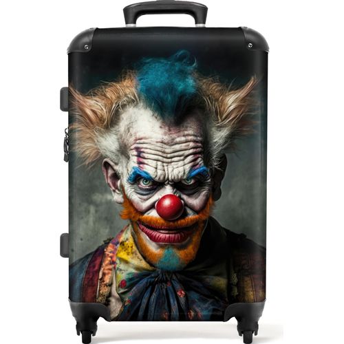 NoBoringSuitcases.com® Großer Koffer - Clown - Porträt - Make-up - Clownsnase - Kleidung - Kombinationsschloss TSA - Hartschalen Trolley 4 Rollen - 72 liter - Reisekoffer - 66 cmKoffer Mittelgroß 67x43x25 cm, 72L,