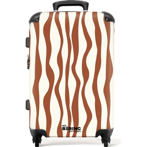 NoBoringSuitcases.com Hartschalen Koffer Mittelgroß 67x43x25 cm, 72L, Abstrakte Drucke für Frauen: Braun mit weißen Wellenlinien, Reisekoffer mit 4 Rollen