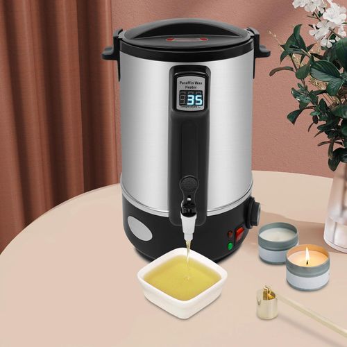 Wachsschmelzer für Kerzen - ML-15K - 12 L Volumen - 201 Edelstahl - LED-Display - Beheizter Auslaufhahn - Ca. 20 Min Schmelzzeit - Schwarz