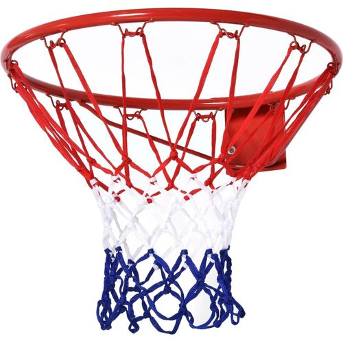 Basketballkorb - Ring mit Netz - 46 cm Durchmesser - Stahlrohr - Nylonnetz - Für Garten & Freizeit - Rot Blau Weiß