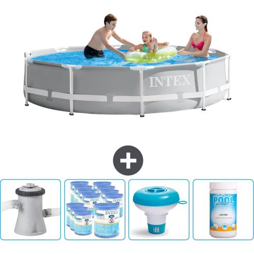 Intex Round Prism Frame Swimming Pool – 305 x 76 cm – Grau – inklusive Pumpe Filter - Chlorschwimmer - Chlor