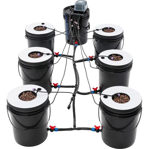 Hydroponik Anbausystem - Tiefwasserkultur (DWC) - 7 Eimer à 20 l - Mit Luftpumpe - Ohne Erde - Für Garten/Balkon