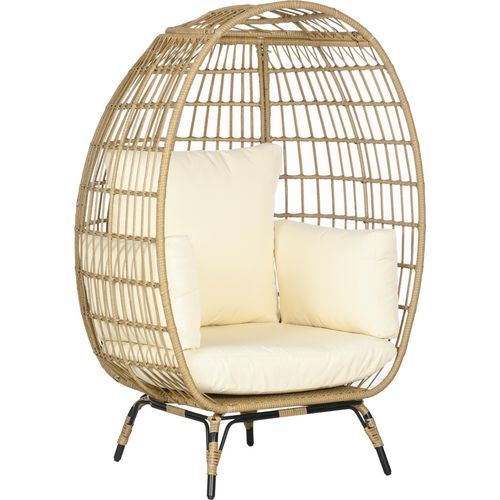 Fortuna Lai Rattansessel Korbform mit Sitzkissen erhöhter Gartensessel für Balkon Terrasse Metall Khaki 105 x 97 x 150 cm