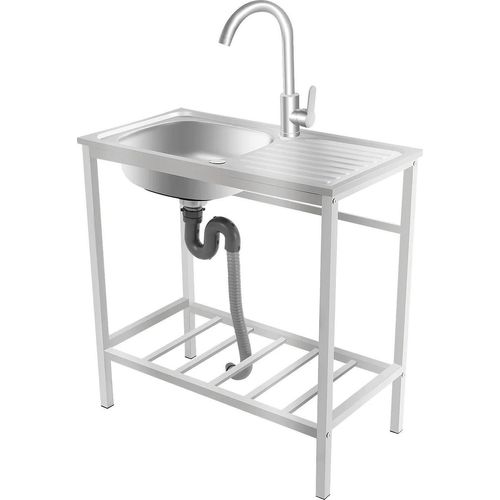 Freistehende Nutzspüle - Einzelbecken mit Gestell - Ohne Armatur - Edelstahl - Maße 75×40×75 cm - Becken 35×31×13 cm - Tragfähigkeit 30 kg - Silber