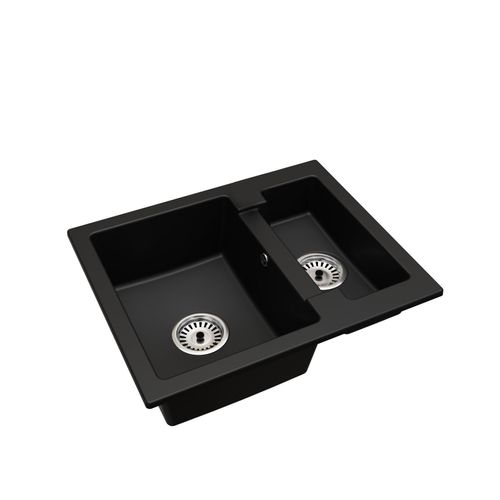 Granitspüle eineinhalb Becken Yogi – Schwarz – mit Chrom-Siphon