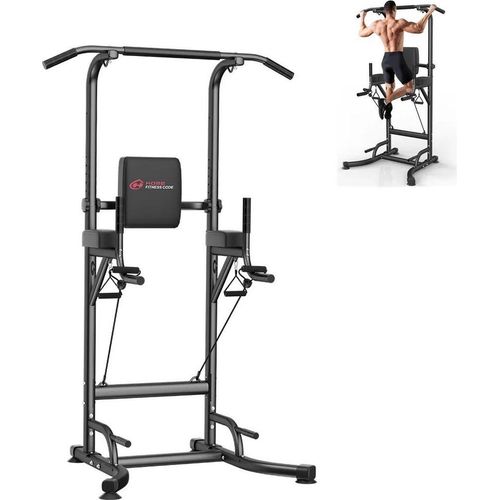 Power Tower - Klimmzug- & Dip-Station - Höhe 183–233 cm verstellbar - 10 Stufen - Tragkraft 150 kg - Maße 101×93×234 cm - Rahmen aus Stahllegierung - Schwarz