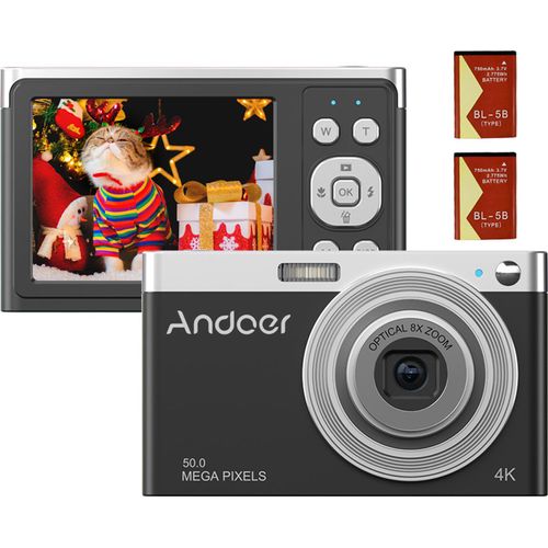 Andoer Tragbare 4K-Digitalkamera, Video-Camcorder, 50 MP, 2,88 Zoll, Weihnachtsgeschenk fuer Kinder und Jugendliche