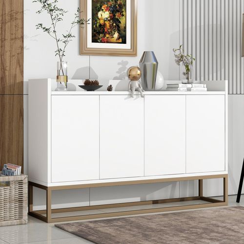 Modernes Buffet 120 x 30 x 80 cm – Buffet im minimalistischen Stil mit 4 Türen – Weiß