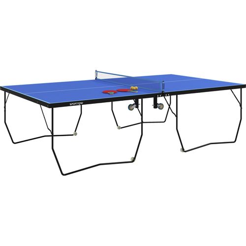 Fortuna Lai Tischtennisplatte, Klappbar Tischtennistsich mit Netz, Rollen, 2 Tischtennisschlägern und 3 Bällen, Stahl, Blau, 274 x 152,5 x 76 cm