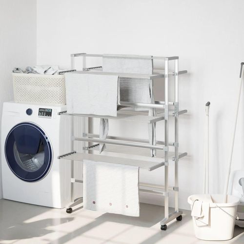Möbel Wäscheständer mit Rollen 89x64x129 cm Aluminium - Wäscheständer 154603