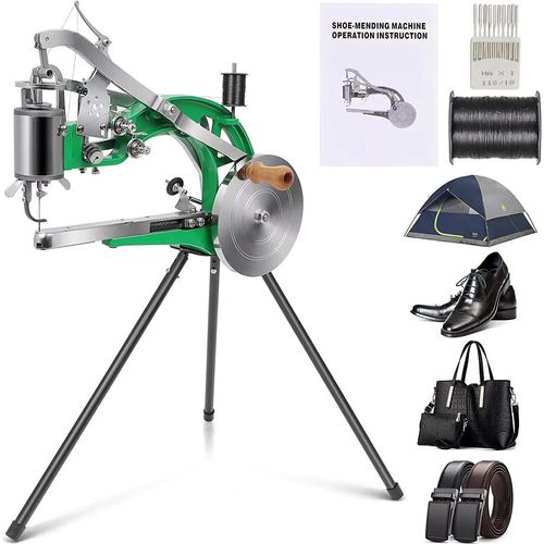 Schuster Nähmaschine - Manuelle Ledernähmaschine - Metall - 360° Drehbarer Kopf - Für Schuhreparatur - Leder & Gummi - Hellgrün