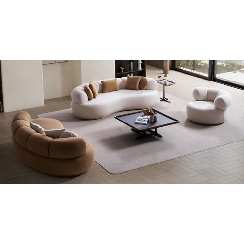 Braun-Weiße Wohnzimmer Couchgarnitur Textilsessel 2x Dreisitzer