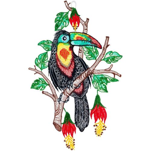 Fensterbild "Fensterbild "Tukan" farbig", bunt, B:21cm H:32cm, Polyester, W. REUTER & SOHN - PLAUENER SPITZE, Fensterbilder