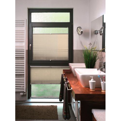 Plissee SUNLINES "Classic Style Crepe", beige (naturfarben, weiß, weiß), B:35cm H:175cm, Obermaterial: 80% Polyester, 15% Metall, 5% Kunststoff, Plissees, Plissee, verspannt mit Simply-Fix Klemmträger, nach Maß