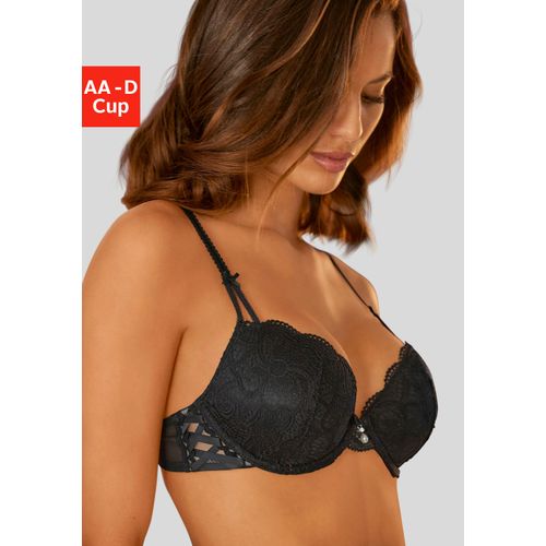Push-up-BH LASCANA "Nikoletta", Damen, Gr. 90, Cup B, schwarz, Spitze, Obermaterial: 60% Polyamid, 35% Polyester, 5% Elasthan, BHs Push-up-BH, mit aufregender Schnürung an den Seiten, sexy Dessous, Reizwäsche, Topseller