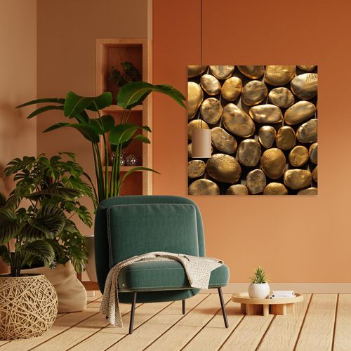 Acrylglasbild QUEENCE "Goldene Steine", farbe rahmen: ohne rahmen, B:100cm H:100cm T:1,5cm, Acrylglas, Bilder, Acrylglasbild, HD Premium Kunstdruck in Galeriequalität