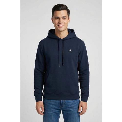 Sweatshirt CALVIN KLEIN JEANS "MONOGRAM HOODIE", Herren, Gr. L, schwarz sapphire, Sweatware, Obermaterial: 100% Baumwolle, unifarben, regular fit normal, Rundhals, Bündchen, Sweatshirts Sweatshirt, regular fit, Kapuze, Logostickerei