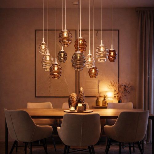 s.luce Echos Glas-Hängelampe Aufhängung 150cm Weiß Klar Ø 25cm Aufhängung Weiß Oval, Rund