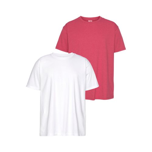 T-Shirt FRUIT OF THE LOOM, Herren, Gr. XL (56/58), rot (rot meliert, weiß), Single Jersey, Obermaterial: 100% Baumwolle, meliert, unifarben, schmal, Rundhals, normaler Saum, Shirts T-Shirt, aus reiner Baumwolle