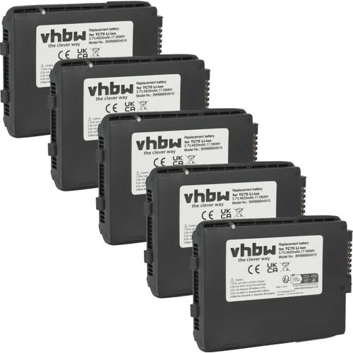 vhbw 5x Akku kompatibel mit Zebra TC700H, TC72, TC720L, TC75, TC75X, TC76, TC55, TC70, TC700K, TC70X Barcodescanner POS (4620 mAh, 3,7 V, Li-Ion)