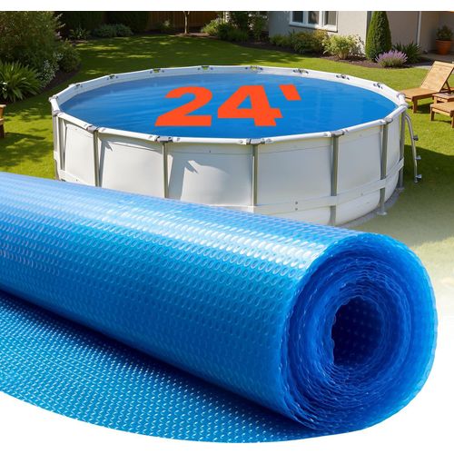 Pool Solarabdeckplane rund - Solarfolie Ø 7,32 m - Dicke 0,4 mm - PE-Luftpolster - Wärmeaufnahme am Tag & Wärmespeicherung in der Nacht - Verdunstungsschutz - Blau