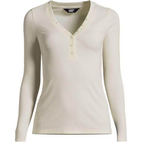 Fließendes Doppeljersey-Henleyshirt, Damen,  Weiß, Elasthan/Polyester/Viskose, by Lands' End