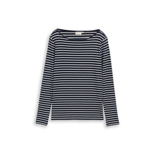 TOM TAILOR Damen Langarmshirt mit Streifenmuster, blau, Gestreift, Gr. XS