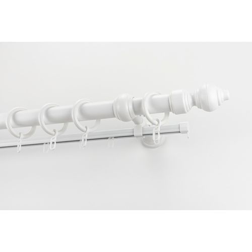 Gardinenstange GARESA "STANDARD", weiß, L:340cm Ø:28mm, Kunststoff, Stahl, Gardinenstangen, Gardinenstange, Vorhanggarnitur, Kunststoff, verlängerbar, mit Ringe/2 Lauf Gleiter