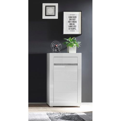 Kommode HOME AFFAIRE "Carat", weiß (weiß, weiß hochglanz), B:66cm H:112cm T:35cm, Sideboards, Kommode, Breite 66 cm, Blende in weiß und betonfarben im Lieferumfang