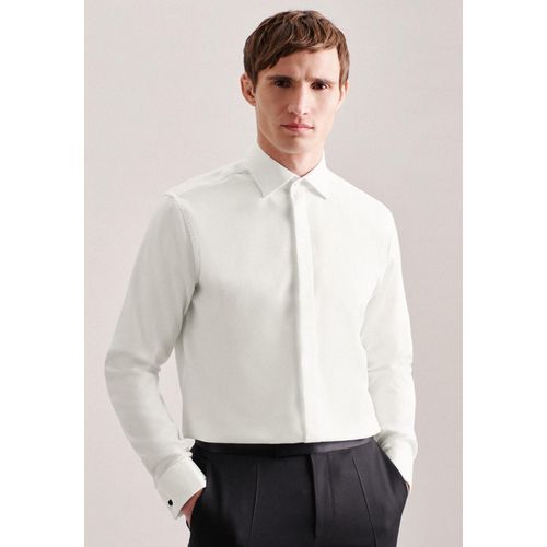 Smokinghemd SEIDENSTICKER "Regular", Herren, Gr. XXL (45), normale Ärmellängen, beige (ecru), 100% Baumwolle, unifarben, regular fit, Umschlagmanschette, Hemden Smokinghemd, Regular 1/1 Kentkragen Uni