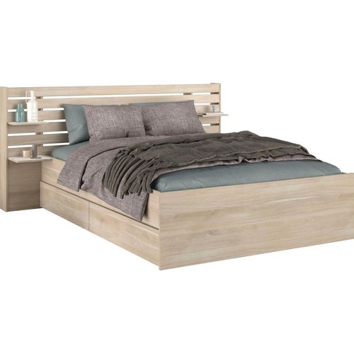 Stauraumbett PARISOT "Escale", beige (157, japanische eiche nachbildung, 157, japanische eiche nachbildung, 157, japanische eiche nachbildung), B:202,8cm H:99cm L:217cm, Betten, Stauraumbett, inklusive 2 Schubkästen auf Rollen