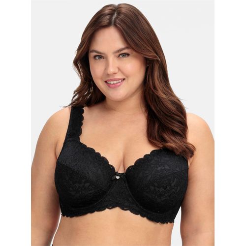 Bügel-BH SHEEGO, Damen, Gr. 100, Cup F, schwarz, 85% Polyamid, 15% Elasthan, BHs Bügel-BH