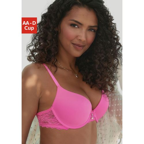 Schalen-BH LASCANA, Damen, Gr. 80, Cup D, pink, Spitze, Obermaterial: 86% Polyamid, 8% Polyester, 6% Elasthan, BHs Schalen-BH, mit Bügel und hübschem Spitzenrücken, sexy Dessous