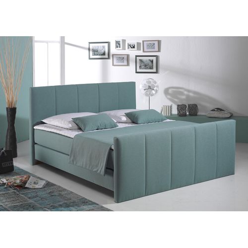 Boxspringbett HOME AFFAIRE "Portland", blau (petrol), B:148cm L:216cm, Strukturstoff-Bezug (100% Polyester), , Komplettbetten, Boxspringbett, in 3 Breiten, 3 Matratzenarten und 2 Härtegraden, incl. Topper