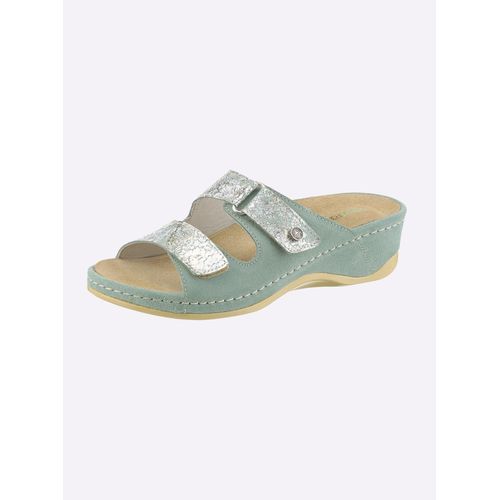 Pantolette WALDLÄUFER, Damen, Gr. 41, mint, Leder, Rindsleder, Veloursleder, Schuhe Pantolette