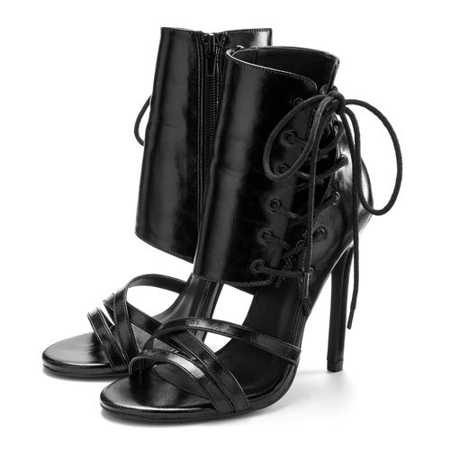 High-Heel-Sandalette "Sandalette mit raffinierter Schnürung", Damen, Gr. 42, schwarz, Obermaterial: 100% Lederimitat. Decksohle: 100% Lederimitat. Futter: 50% Lederimitat, 50% Textilmaterial. Laufsohle: 100% Synthetik, LASCANA BELLE AFFAIRE, unifarben, Schuhe High-Heel-Sandalette, verführerischer Sommerschuh mit Schnürung, offener Schuh, Sandale, Topseller