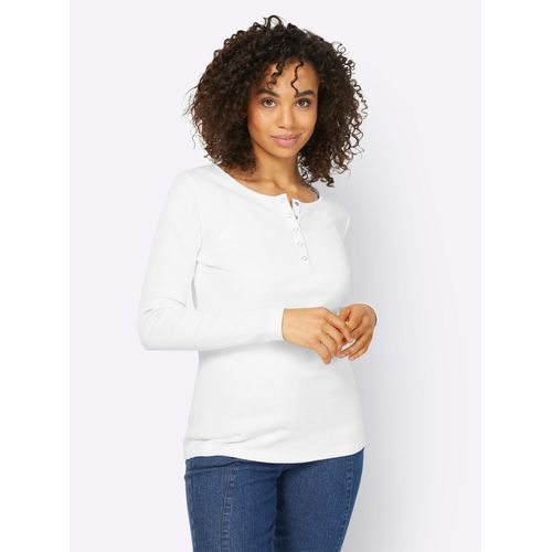 Langarmshirt HEINE "Shirt", Damen, Gr. 46, weiß, 95% Baumwolle, 5% Elasthan, unifarben, Rundhals, Shirts Langarmshirt