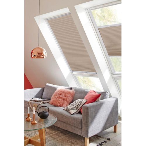 Dachfensterplissee SUNLINES "StartUp Style Honeycomb VD", beige (sand, weiß), B:97,4cm H:136,1cm, Obermaterial: 100% Polyester, Plissees, Dachfensterplissee, mit Führungsschienen