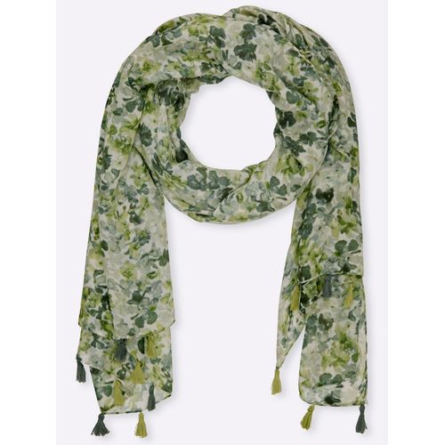 Modeschal HEINE, Damen, khaki, Baumwollmischung, gemustert, Modetücher Modeschal