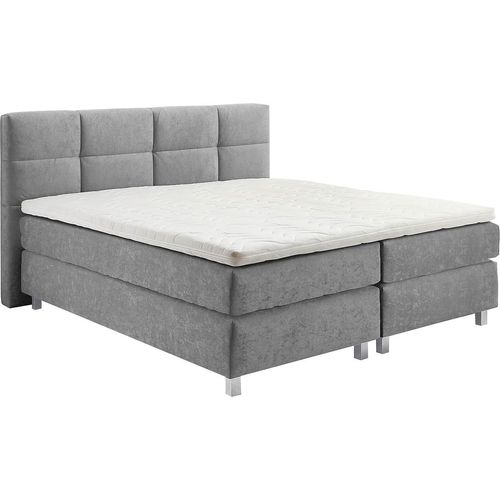 Boxspringbett, grau, B:215cm L:210cm, Bezug: 100% Polyester;Polsterung: 100% Polyester, WESTFALIA SCHLAFKOMFORT, Komplettbetten, Boxspringbett, wahlweise mit Kaltschaum-Topper
