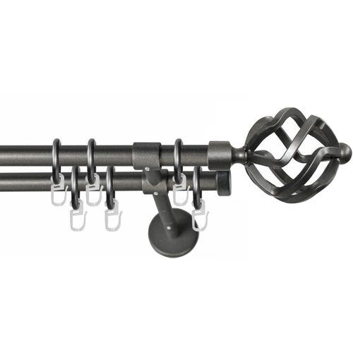 Gardinenstange GARESA "RUSTIKA", grau (graphit), L:450cm Ø:16mm, Metall, Gardinenstangen, Gardinenstange, rustikale Vorhanggarnitur, verlängerbar, m. Ringe, Endknopf Korb