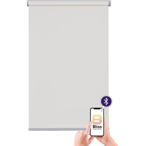 Elektrisches Rollo SUNLINES "Las Vegas", weiß (weiß, silberfarben), B:200cm H:180cm, Polyester, Rollos, Elektrisches Rollo, appgesteuert via Bluetooth, mit Motor und Akku, silberner Fallstab