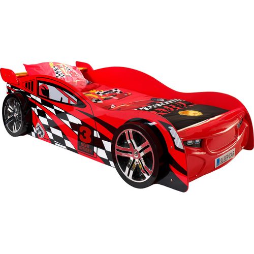 Kinderbett VIPACK, rot (rot mit rennmotiven), B:111cm H:60cm L:229cm, Betten, Kinderbett, Rennwagenbett, Autobett