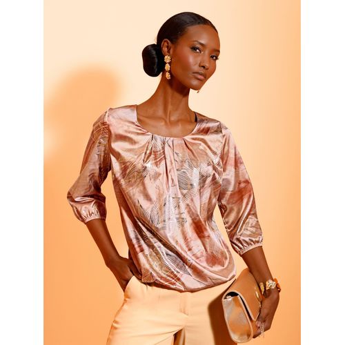 Satinbluse CREATION L, Damen, Gr. 44, ecru, apricot, bedruckt, 97% Polyester, 3% Elasthan, bedruckt, gemustert, mehrfarbig, Rundhals, Blusen Satinbluse