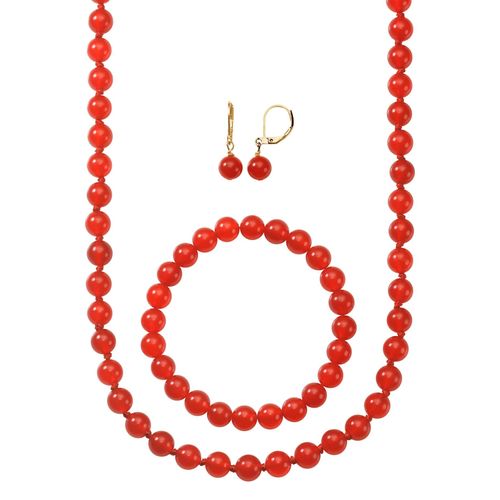 Collier-Set LADY, rot, Halsketten, Damen, N-Groesse, Glas, Collier-Set