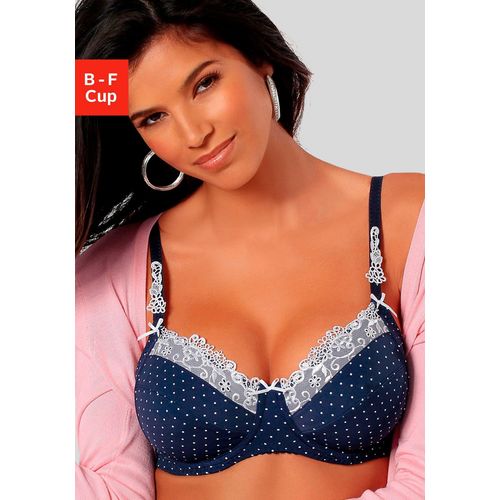 Bügel-BH NUANCE, Damen, Gr. 100, Cup E, blau (marine, weiß), Microtouch, Obermaterial: 80% Polyamid, 10% Elasthan, 10% Viskose, BHs Bügel-BH, mit wunderschöner Stickerei, Dessous