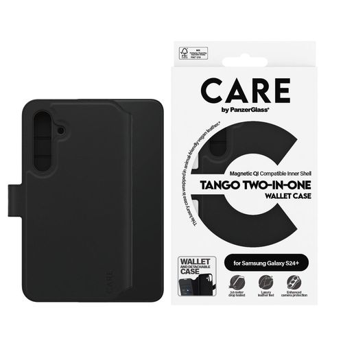CARE BY PANZERGLASS Handyhülle "Magnetic Compatible Tango 2-in-1 Wallet Case für Samsung Galaxy S24+", schwarz, B:11cm H:2cm T:19,5cm, Hüllen, Backcover, Schutzhülle, Handyschutzhülle, Case, Schutzcase, stoßfest, Handyhülle