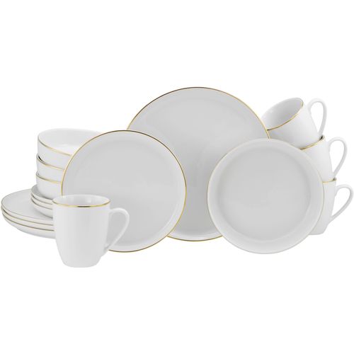 Kombiservice "Elowen", weiß, goldfarben, 16 tlg., Porzellan, LEGER HOME BY LENA GERCKE, Geschirr-Sets, Kombiservice, Haltbarkeit, Zeitlos
