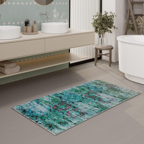 Badematte WECON HOME "Beach Front", grün, H:0,5mm, Polyester, Badematten, Badematte, Vintage, waschbar, rutschfest, schnell trocknend, robust, Badteppich