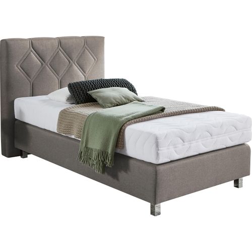 Boxspringbett "Phönix", beige (schwarz, beige), B:135cm L:210cm, Bezug Bett: Microvelours (100% Polyester) oder Feinstruktur (100% Polyester);Bezug Bonnell-Federkernmatratze: 100% Polyester;Bezug Kaltschaummatratze: 100% Polyester;Bezug Tonnentaschenfederkernmatratze: 80% Baumwolle, 20%Polyester, WESTFALIA SCHLAFKOMFORT, Komplettbetten, Boxspringbett
